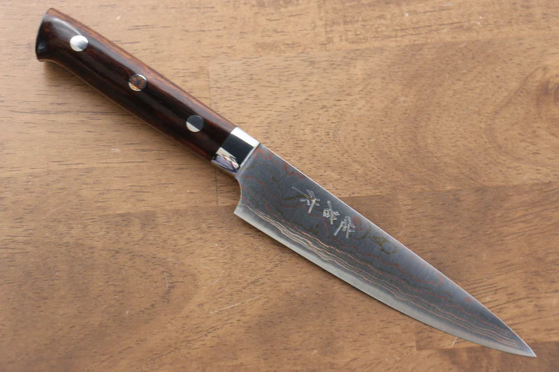 Thương hiệu Takeshi Saji Thép xanh No.2 Thép Damascus có màu  Dao nhỏ đa năng Petty dao Nhật 135mm chuôi dao làm từ gỗ Lim