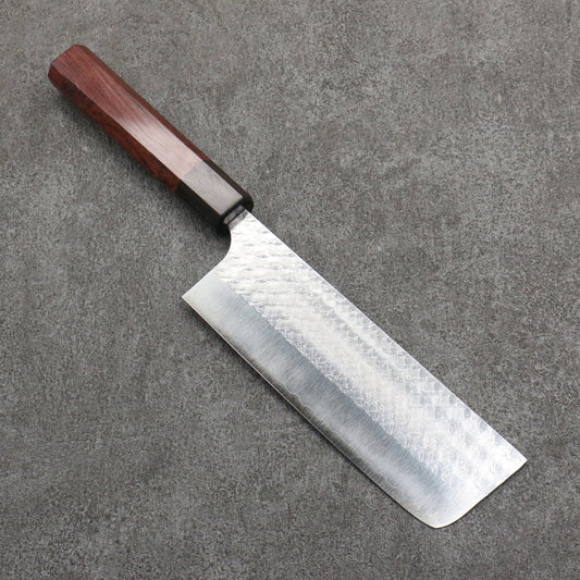 Free ship - Thương hiệu Yoshimi Kato tráng gương thép SG2 vân búa Hammer Dao Nakiri Knife 165mm chuôi dao bằng gỗ cẩm lai (bọc: Gỗ mun)