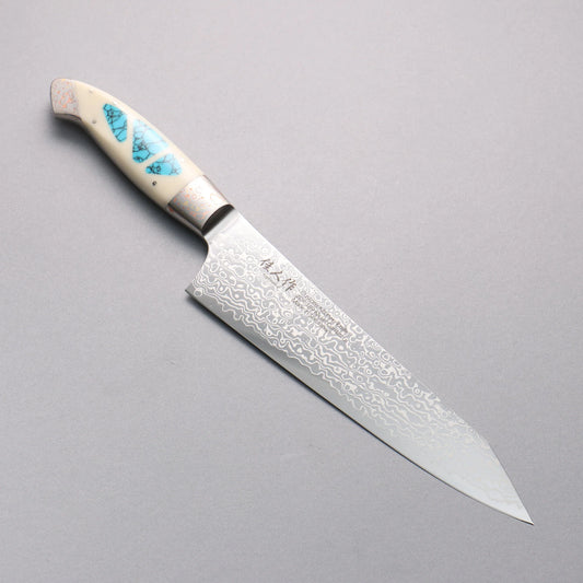 Thương hiệu Kajin ZDP189 Dao đa năng Kiritsuke Gyuto được đánh bóng hoàn thiện bằng thép Damascus 210mm chuôi dao mẫu khảm màu ngọc lam Corian