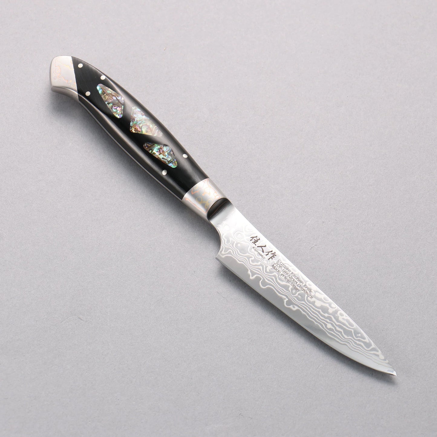 Thương hiệu Kajin ZDP189 Dao nhỏ được đánh bóng thép Damascus Petty 95mm chuôi dao mẫu khảm Avalon