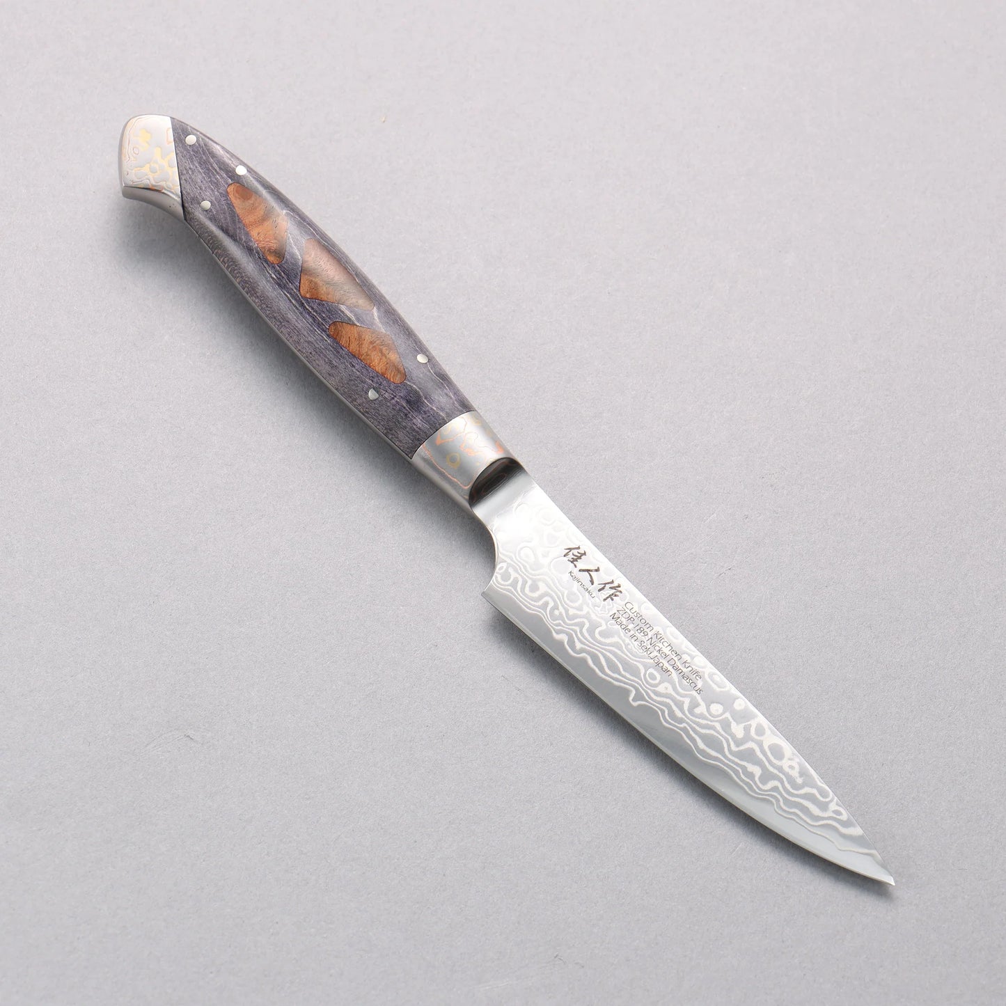 Thương hiệu Kajin ZDP189 Dao nhỏ được đánh bóng hoàn thiện thép Damascus Petty 95mm chuôi dao Comprite mẫu khảm Hanarin Kyuubi