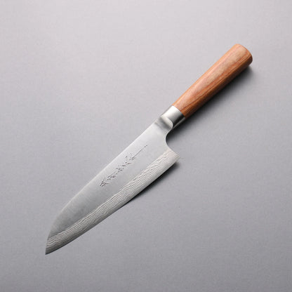 Thương hiệu Kamo thép V Gold Số 10 Damascus Dao đa năng Santoku 165mm tay cầm bằng gỗ dán màu nâu