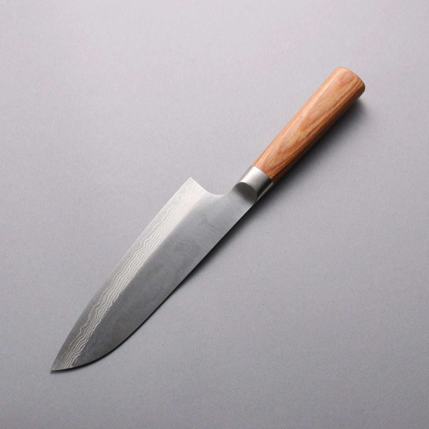 Thương hiệu Kamo thép V Gold Số 10 Damascus Dao đa năng Santoku 165mm tay cầm bằng gỗ dán màu nâu