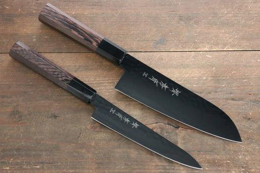 Thương hiệu Sakai Takayuki Kurokage thép V-Gold số 10 Hammer Teflon bộ dao gồm dao Santoku 170mm và dao Petty 150mm
