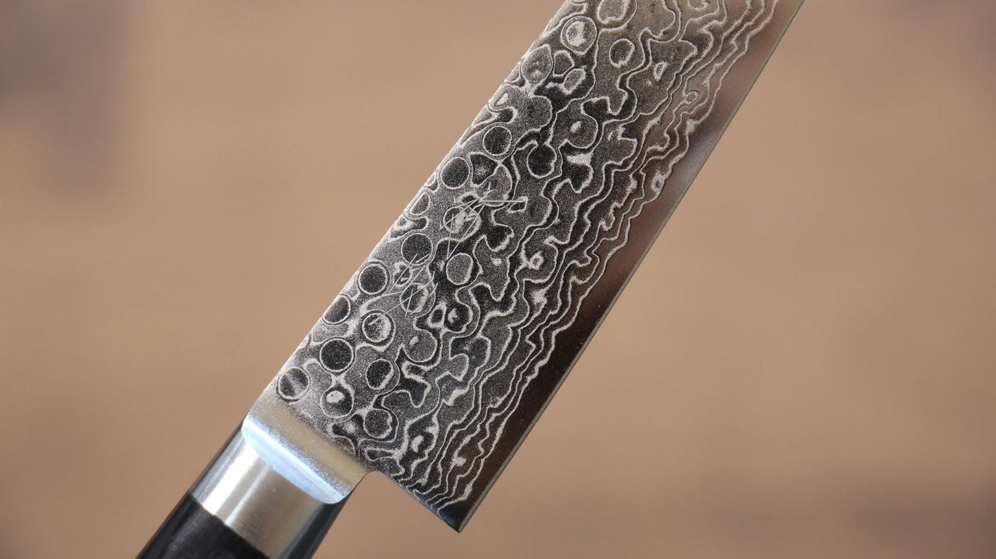 Thương hiệu Seisuke thép AUS10 45 Lớp Damascus Dao nhỏ được đánh bóng Petty 135mm tay cầm bằng gỗ dán màu đen