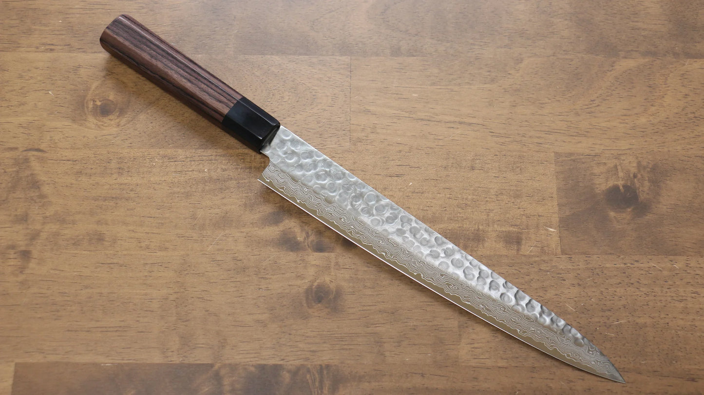 Thương hiệu Seisuke AUS10 45 Lớp thép Damascus Dao lọc gân chuyên dụng Sujihiki 240mm chuôi dao gỗ hồng sắc