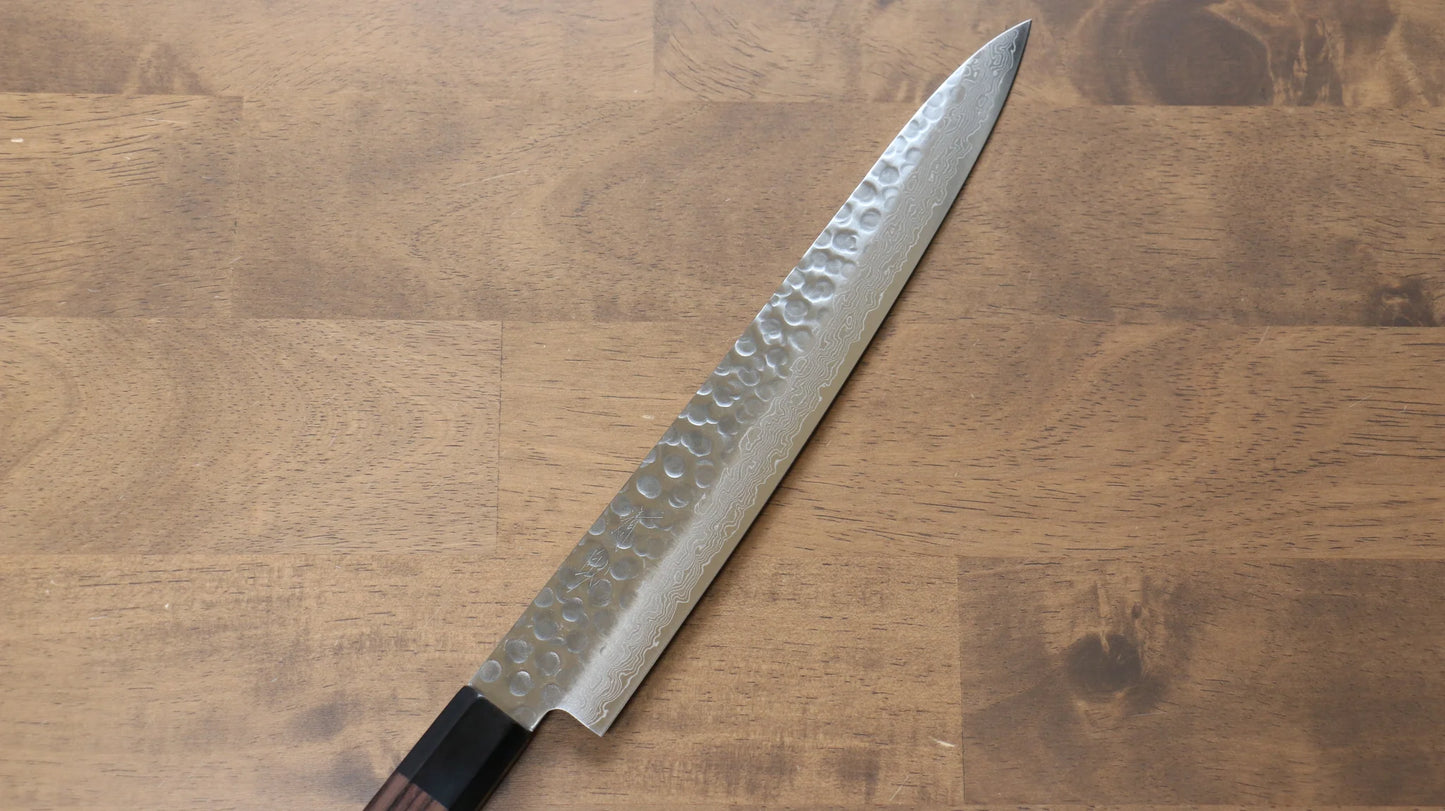 Thương hiệu Seisuke AUS10 45 Lớp thép Damascus Dao lọc gân chuyên dụng Sujihiki 240mm chuôi dao gỗ hồng sắc