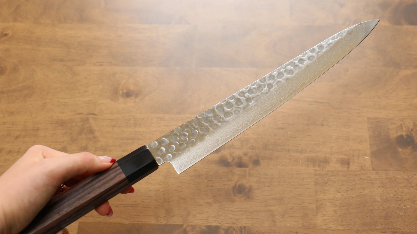 Thương hiệu Seisuke AUS10 45 Lớp thép Damascus Dao lọc gân chuyên dụng Sujihiki 240mm chuôi dao gỗ hồng sắc