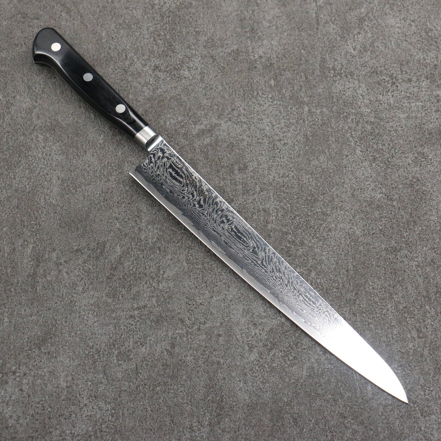 Thương hiệu Seisuke Sóng AUS10 Thép Damascus tráng gương hoàn thiện Dao lọc gân chuyên dụng Sujihiki 240mm chuôi dao gỗ Pakka đen