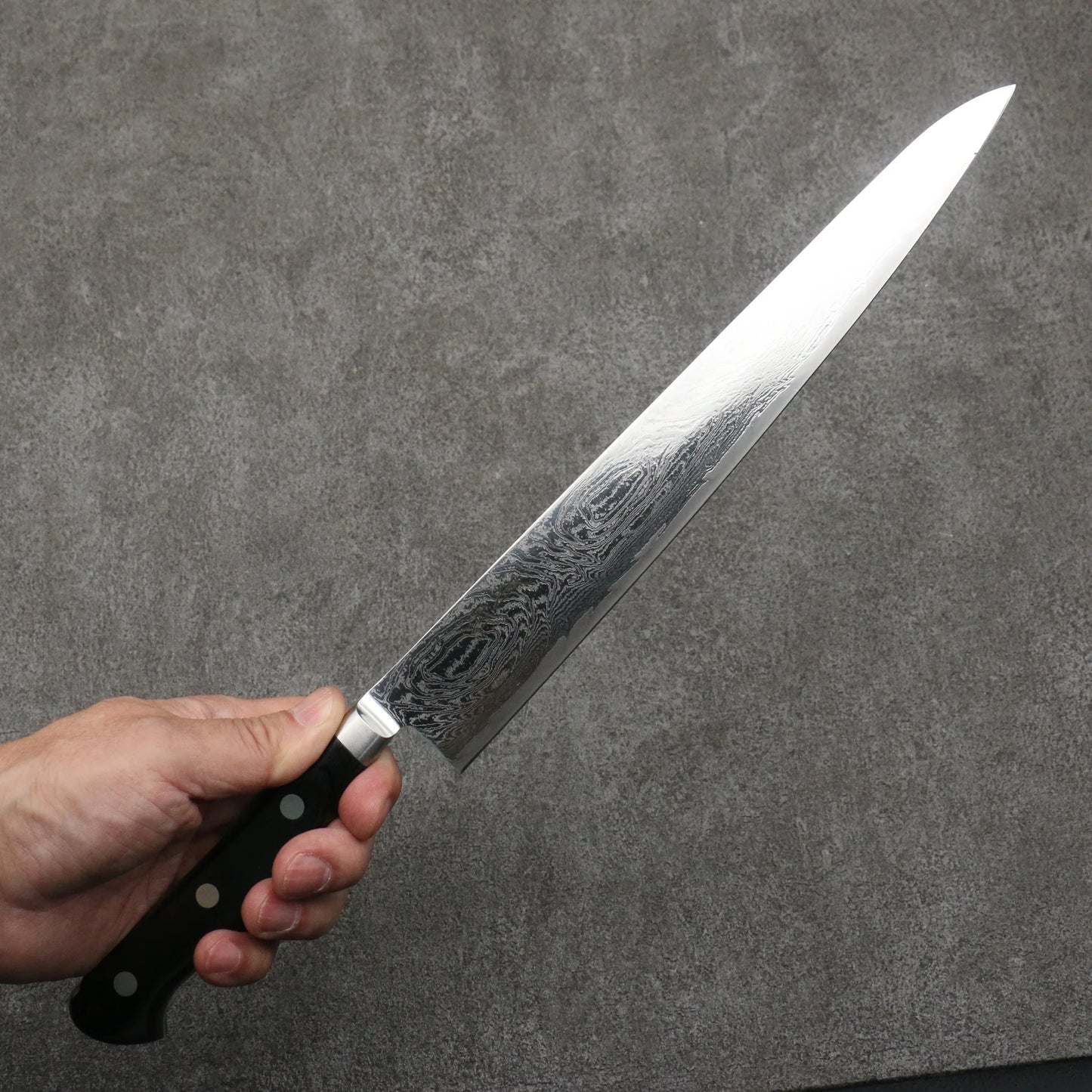 Thương hiệu Seisuke Sóng AUS10 Thép Damascus tráng gương hoàn thiện Dao lọc gân chuyên dụng Sujihiki 240mm chuôi dao gỗ Pakka đen