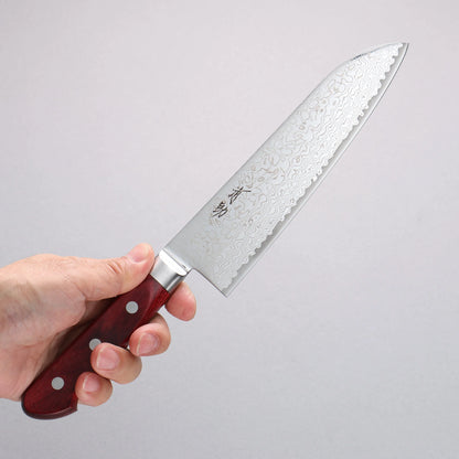 Thương hiệu Seisuke Kagami 2 AUS10 Thép Damascus tráng gương hoàn thiện Dao đa năng Santoku 180mm chuôi dao gỗ ép đỏ