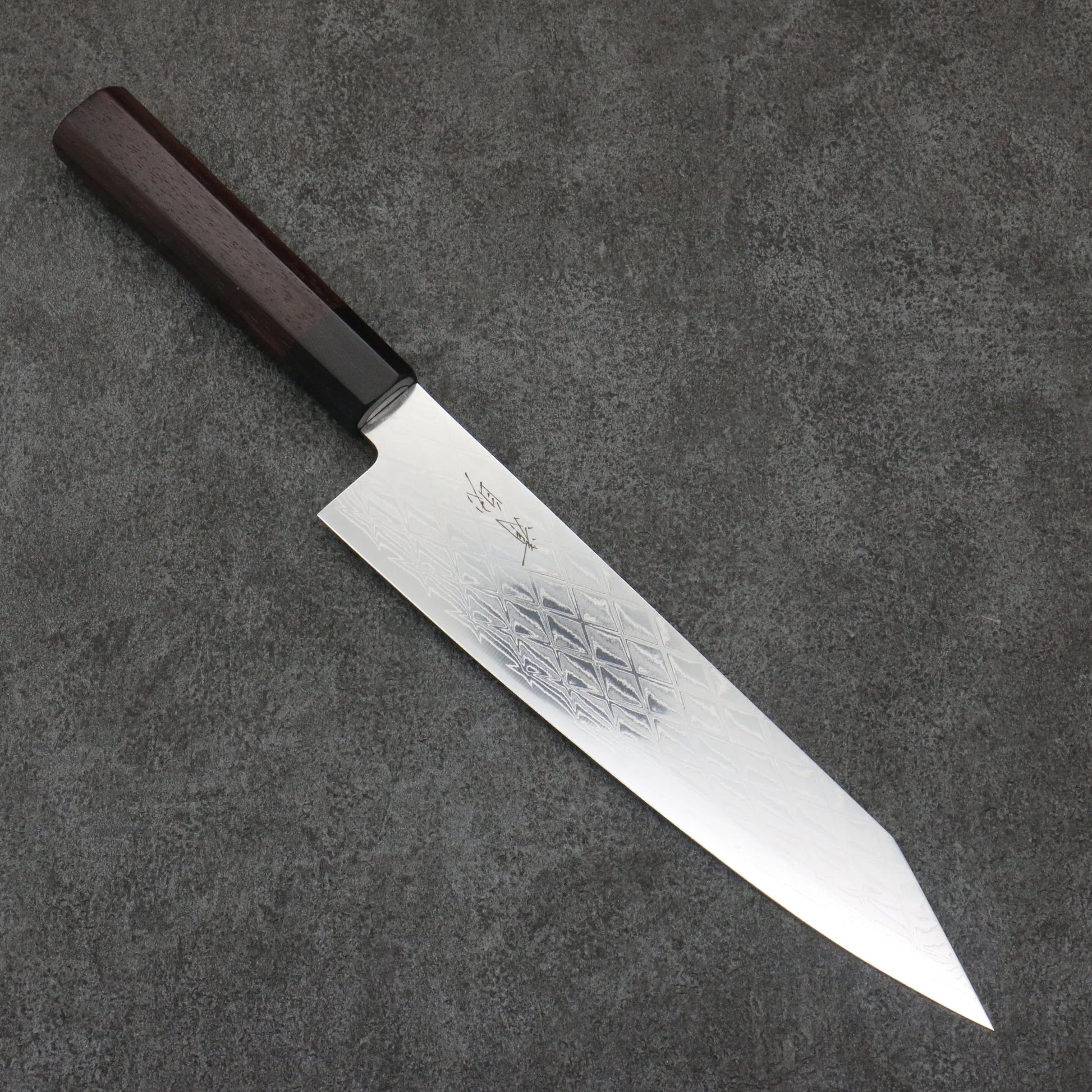 Seisuke AUS10 Mirror Cloth Kiritsuki Gyuto Knife 210mm Rosewood (Muzzle: Black Plywood) Handle 清助 AUS10 ミラークロス 切付牛刀包丁 210mm 紫檀 (口輪：黒合板)柄 Free ship - Thương hiệu Seisuke AUS10 Dao đa năng Gyuto 210mm chuôi dao gỗ Đàn Hương ( đính vòng gỗ ép đen)