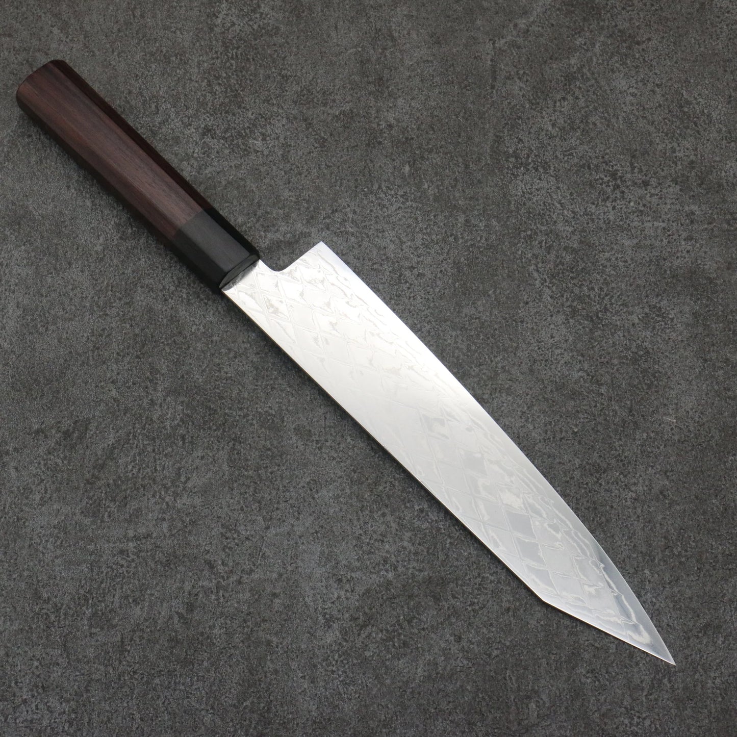 Seisuke AUS10 Mirror Cloth Kiritsuki Gyuto Knife 210mm Rosewood (Muzzle: Black Plywood) Handle 清助 AUS10 ミラークロス 切付牛刀包丁 210mm 紫檀 (口輪：黒合板)柄 Free ship - Thương hiệu Seisuke AUS10 Dao đa năng Gyuto 210mm chuôi dao gỗ Đàn Hương ( đính vòng gỗ ép đen)