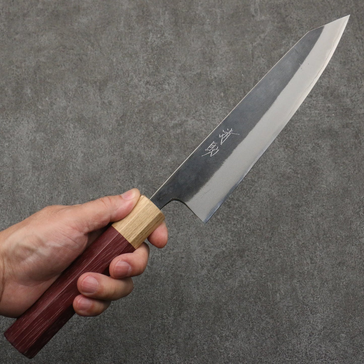 Thương hiệu Seisuke Thép xanh No.2 màu đen hoàn thiện Dao đa năng Kiritsuke Gyuto 210mm chuôi dao gỗ mẫu trái tim màu tím (bọc: gỗ sồi)