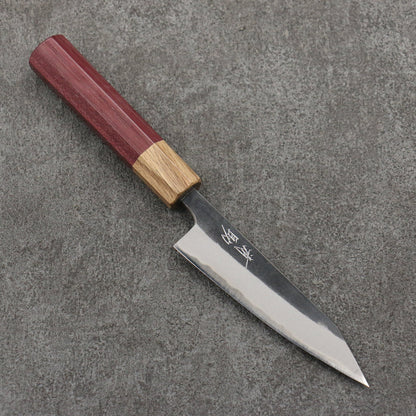 Thương hiệu Seisuke Thép xanh No.2 màu đen hoàn thiện Dao nhỏ Kiritsuke Petty 120mm chuôi dao gỗ mẫu trái tim màu tím (bọc: gỗ sồi)