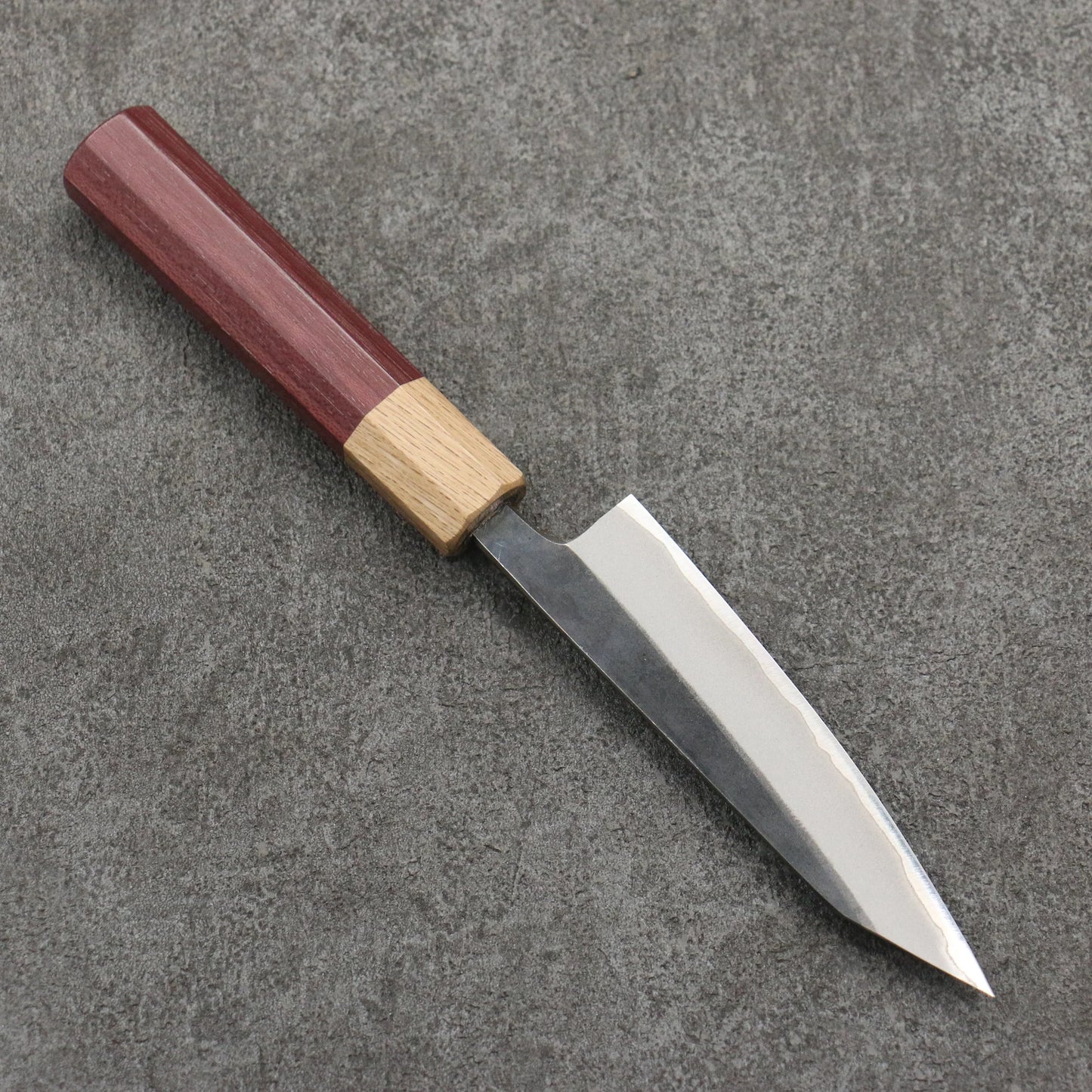 Thương hiệu Seisuke Thép xanh No.2 màu đen hoàn thiện Dao nhỏ Kiritsuke Petty 120mm chuôi dao gỗ mẫu trái tim màu tím (bọc: gỗ sồi)