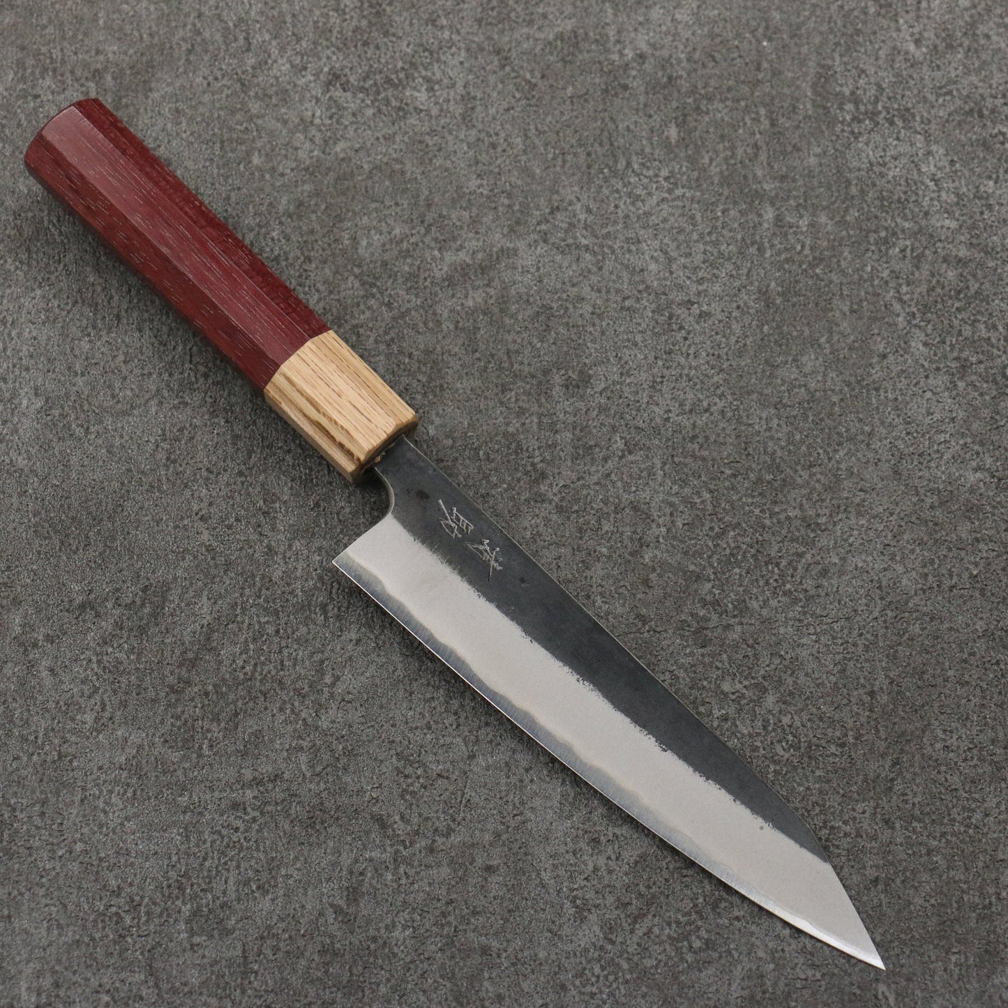 Thương hiệu Seisuke Thép xanh No.2 màu đen hoàn thiện Dao nhỏ Kiritsuke Petty 150mm chuôi dao gỗ mẫu trái tim màu tím (bọc: gỗ sồi)