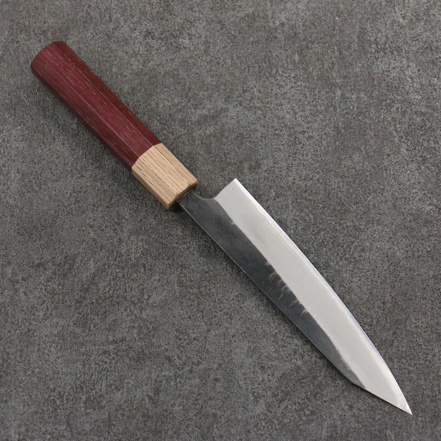 Thương hiệu Seisuke Thép xanh No.2 màu đen hoàn thiện Dao nhỏ Kiritsuke Petty 150mm chuôi dao mẫu trái tim màu tím (bọc: gỗ sồi)