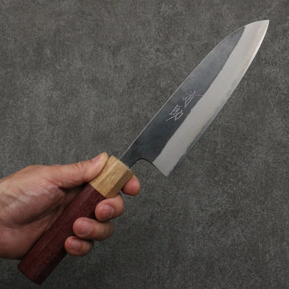 Thương hiệu Seisuke Thép xanh No.2 màu đen hoàn thiện Dao đa năng Santoku 170mm chuôi dao gỗ mẫu trái tim màu tím (bọc: gỗ sồi)