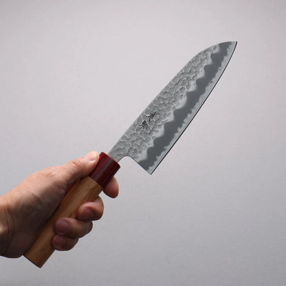 Thương hiệu Seisuke Thép siêu xanh Rèn thủ công vân búa Dao đa năng Santoku 170mm chuôi dao hoa văn gỗ Anh đào mỹ