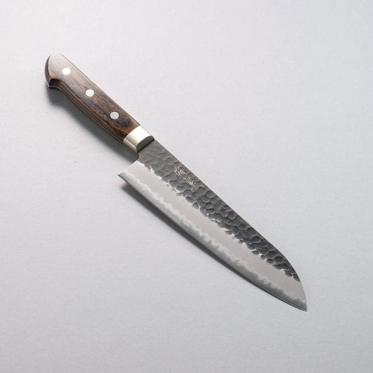 Thương hiệu Seisuke Thép siêu xanh vân búa dao rèn thủ công đánh bóng hoàn thiện màu đen Dao đa năng Santoku 180mm chuôi dao gỗ ép nâu