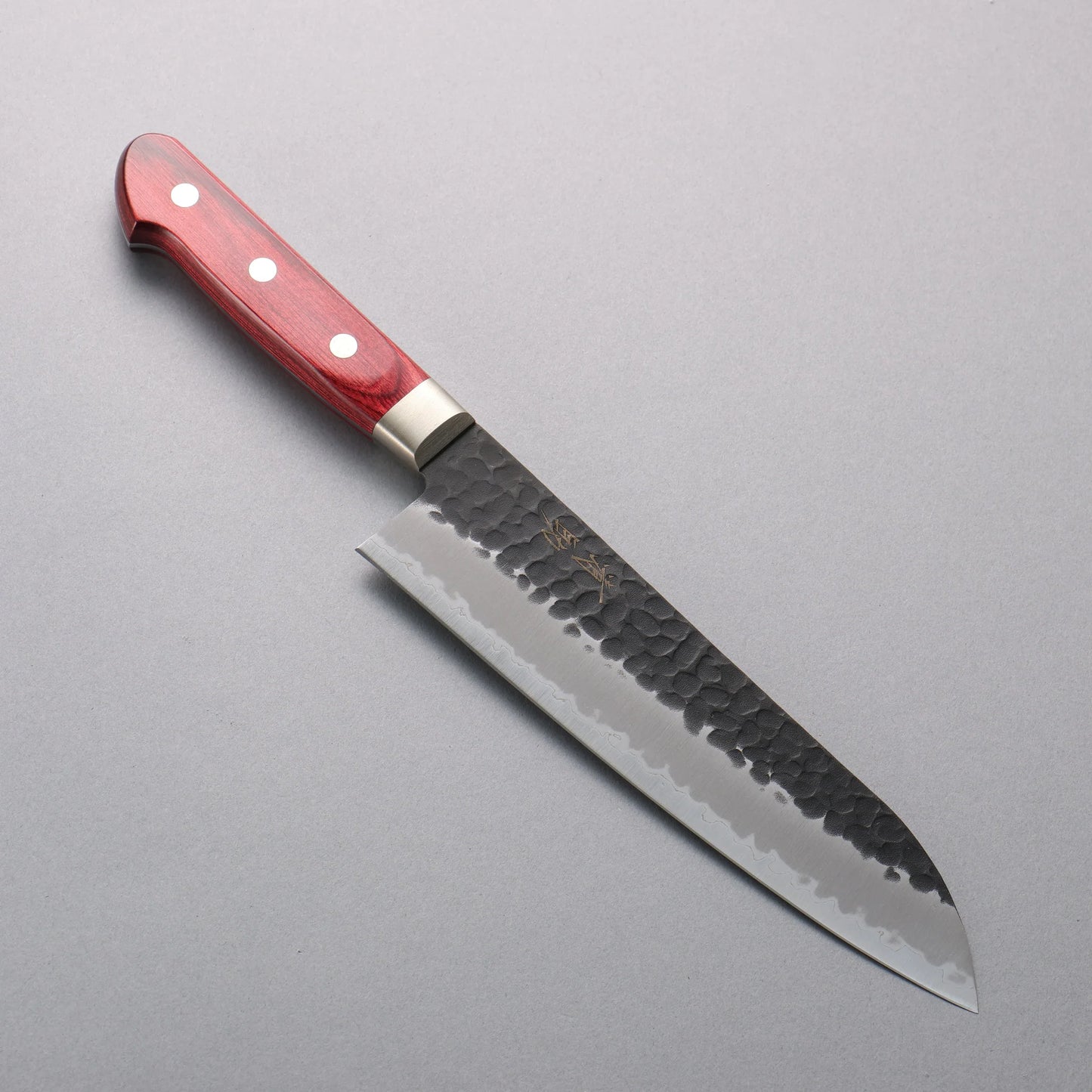 Thương hiệu Seisuke Thép siêu xanh vân búa dao rèn thủ công màu đen Dao đa năng Santoku 180mm chuôi dao gỗ ép đỏ