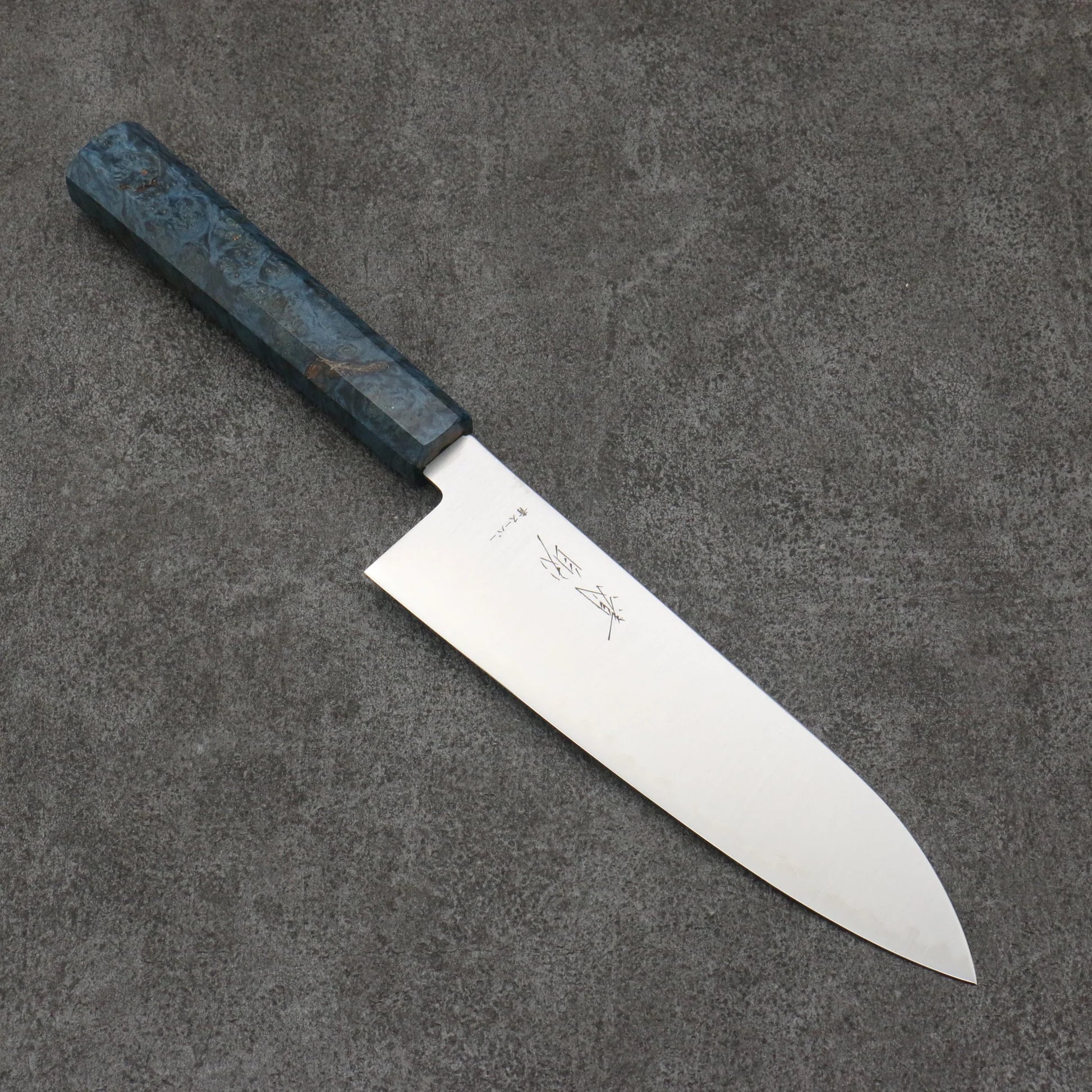 Seisuke Blue Super Steel Polished Finish Santoku Knife 180MM Stabilized Wood Handle 清助 青スーパー鋼 磨き仕上げ 三徳包丁 180MM スタビライズドウッド柄 Free ship - Thương hiệu Seisuke Thép siêu xanh Đánh nhẵn bóng Dao đa năng Santoku 180mm chuôi dao gỗ Stabilized ( một loại gỗ được kết hợp độc đáo giữa gỗ tự nhiên và nhựa Thông)