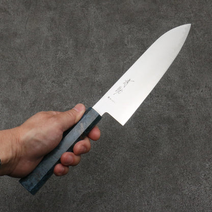 Seisuke Blue Super Steel Polished Finish Santoku Knife 180MM Stabilized Wood Handle 清助 青スーパー鋼 磨き仕上げ 三徳包丁 180MM スタビライズドウッド柄 Free ship - Thương hiệu Seisuke Thép siêu xanh Đánh nhẵn bóng Dao đa năng Santoku 180mm chuôi dao gỗ Stabilized ( một loại gỗ được kết hợp độc đáo giữa gỗ tự nhiên và nhựa Thông)