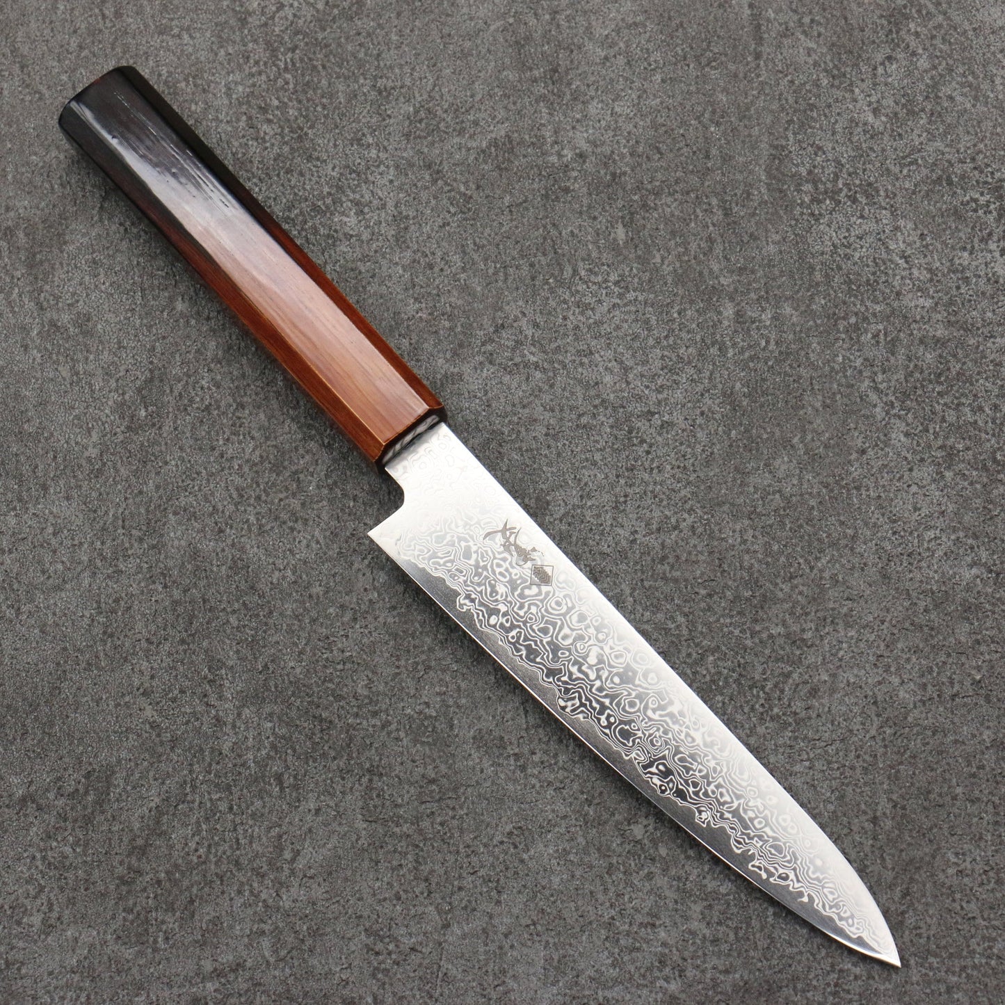 Kanjo SG2 Damascus Petty Knife 150MM Burnt Wood Lacquered Handle 寛丈 SG2 ダマスカス ペティーナイフ 150MM 焼木漆塗り柄 Free ship - Thương hiệu Kanjo thép SG2 Damascus Dao nhỏ Petty 150mm Tay cầm sơn mài bằng gỗ cháy