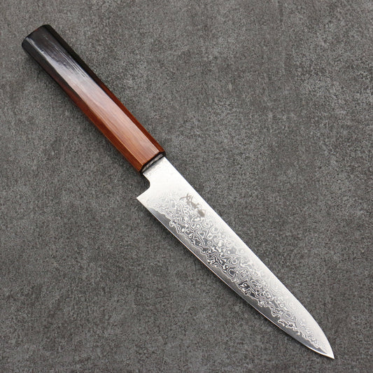 Kanjo SG2 Damascus Petty Knife 150MM Burnt Wood Lacquered Handle 寛丈 SG2 ダマスカス ペティーナイフ 150MM 焼木漆塗り柄 Free ship - Thương hiệu Kanjo thép SG2 Damascus Dao nhỏ Petty 150mm Tay cầm sơn mài bằng gỗ cháy