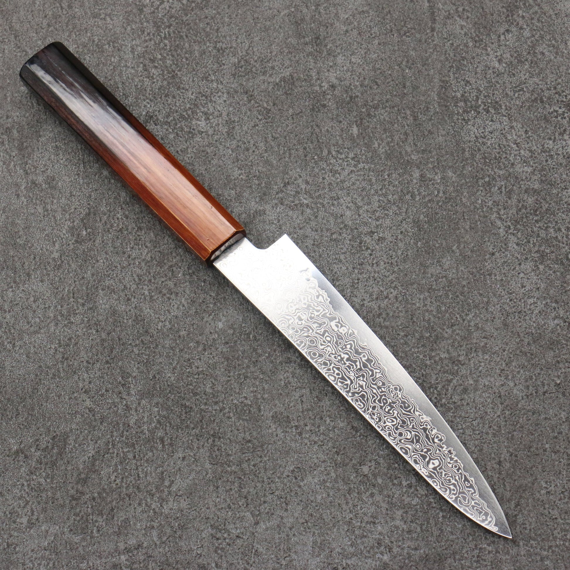 Kanjo SG2 Damascus Petty Knife 150MM Burnt Wood Lacquered Handle 寛丈 SG2 ダマスカス ペティーナイフ 150MM 焼木漆塗り柄 Free ship - Thương hiệu Kanjo thép SG2 Damascus Dao nhỏ Petty 150mm Tay cầm sơn mài bằng gỗ cháy