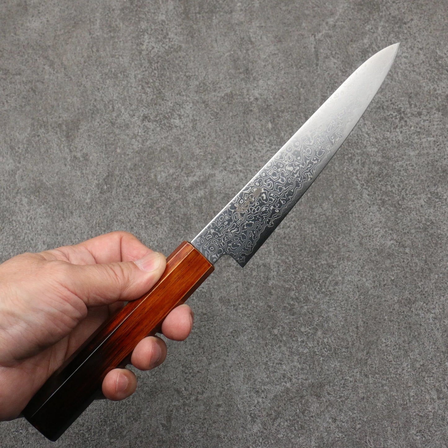 Kanjo SG2 Damascus Petty Knife 150MM Burnt Wood Lacquered Handle 寛丈 SG2 ダマスカス ペティーナイフ 150MM 焼木漆塗り柄 Free ship - Thương hiệu Kanjo thép SG2 Damascus Dao nhỏ Petty 150mm Tay cầm sơn mài bằng gỗ cháy