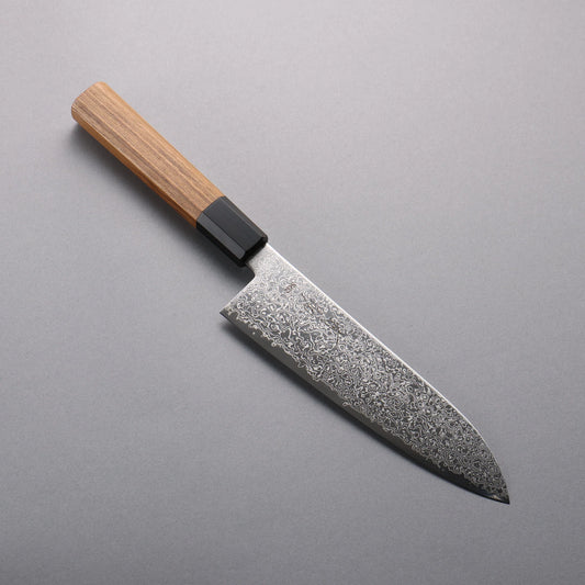 Thương hiệu Seisuke SG2 Thép Damascus Đánh bóng hoàn thiện Dao đa năng Santoku 180mm chuôi dao gỗ tếch (bọc: trâu đen)