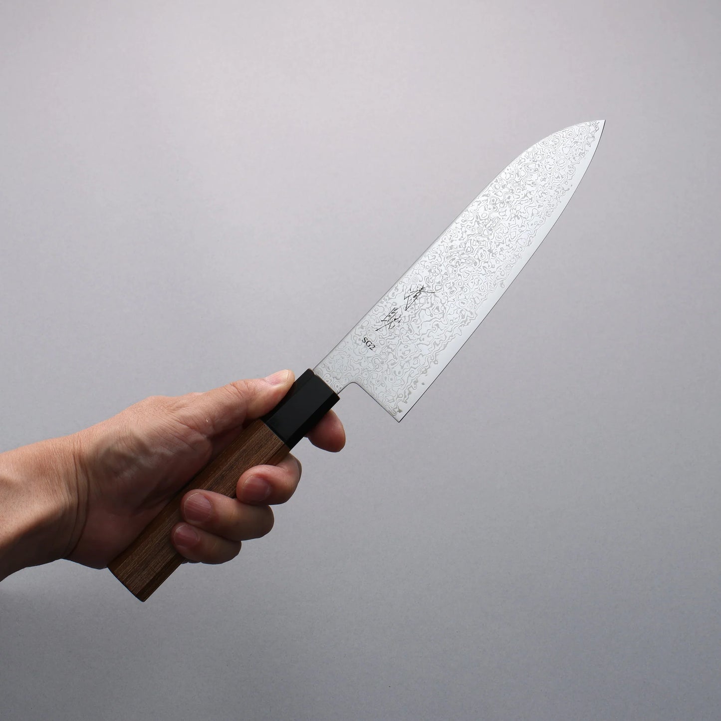 Thương hiệu Seisuke SG2 Thép Damascus Đánh bóng hoàn thiện Dao đa năng Santoku 180mm chuôi dao gỗ tếch (bọc: trâu đen)