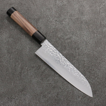 Thương hiệu Seisuke Thép Bạc No.3 vân búa dao rèn thủ công Dao đa năng Santoku 180mm chuôi dao họa tiết quả óc chó (bọc đen hai bên)