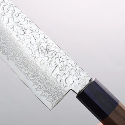 Thương hiệu Seisuke Thép Bạc No.3 vân búa đục đặc biệt Thép Damascus rèn thủ công Dao đa năng Bunka 170mm chuôi dao gỗ Walnut (mõm màu xanh ở cả hai bên)