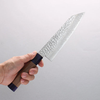 Thương hiệu Seisuke Thép Bạc No.3 Thép Damascus rèn thủ công Dao đa năng Bunka 180mm chuôi dao quả óc chó (mõm xanh ở cả hai bên)