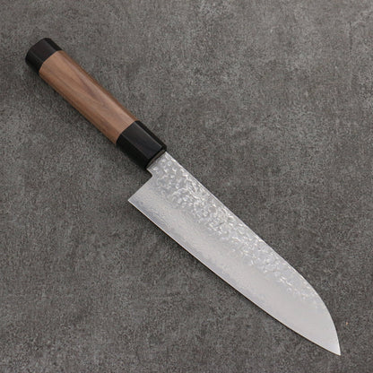 Thương hiệu Seisuke Thép Bạc No.3 Thép Damascus dao rèn thủ công Dao đa năng Santoku 180mm chuôi dao họa tiết quả óc chó (bọc đen hai bên)