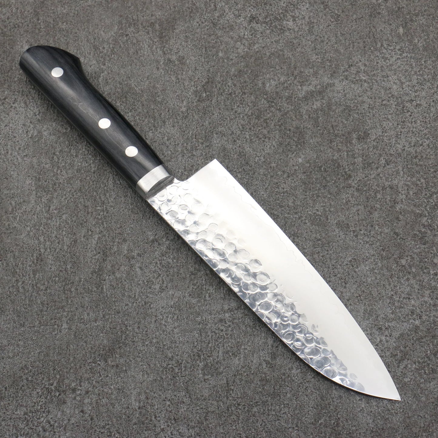 Seisuke V Gold No. 1 Hammer Polished Finish Santoku Knife 165MM Black Plywood Pattern 清助 V金1号 鎚目 磨き仕上げ 三徳包丁 165MM 黒合板柄 Free ship - Thương hiệu Seisuke VG1 dao rèn thủ công Đánh nhẵn bóng Dao đa năng Santoku 165mm chuôi dao gỗ Pakka đen 