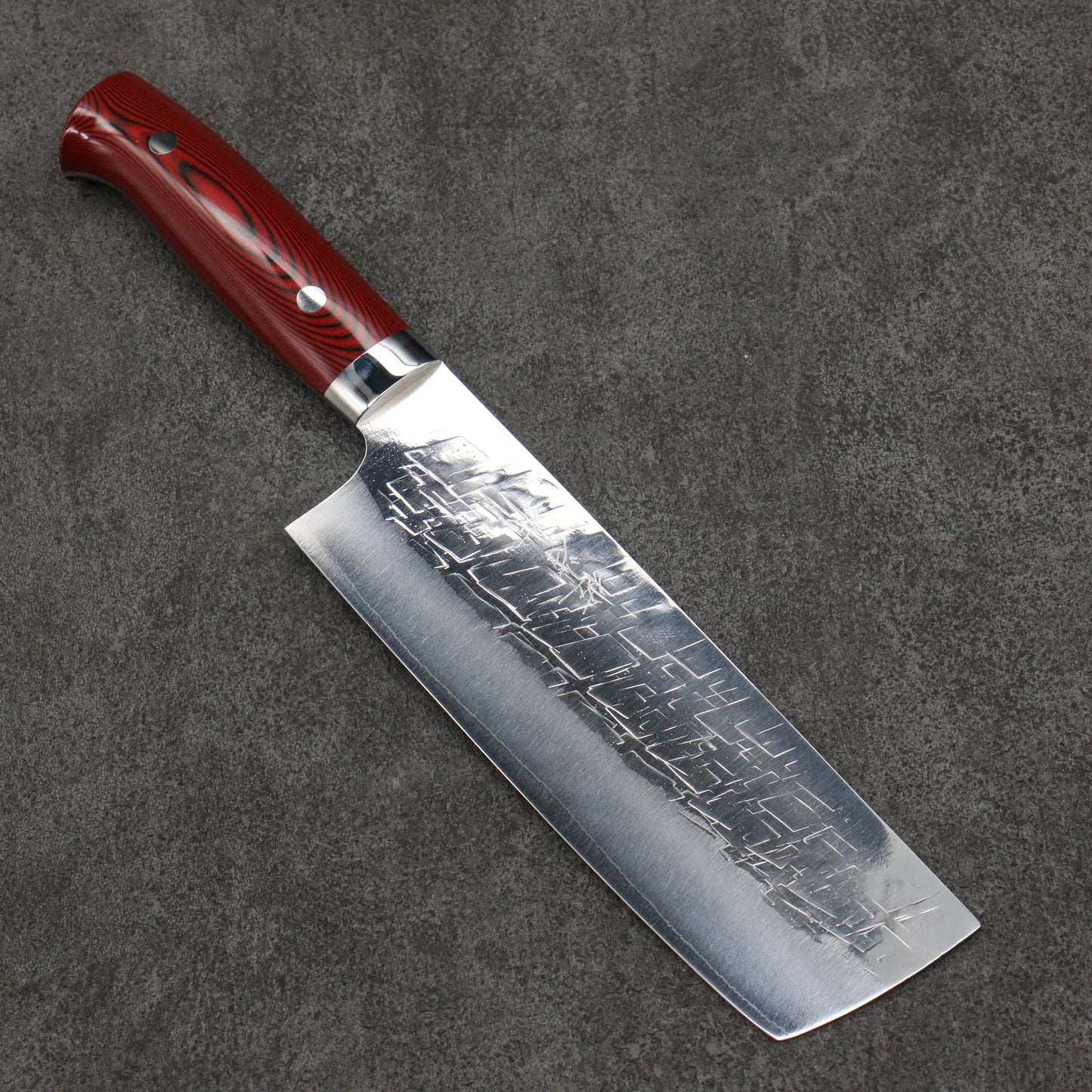 Thương hiệu Takeshi Saji Samurai loại Nomura mới thép SRS13 vân búa Dao cắt rau củ Nakiri 180MM chuôi dao hoa văn màu đỏ và màu đen nhựa Micarta