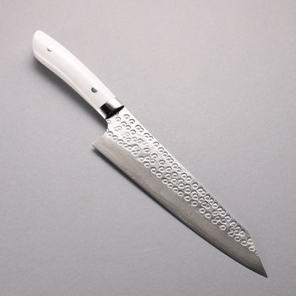 Thương hiệu Takeshi Saji Samurai SRS 13 Thép Damascus Rèn thủ công vân búa (hình tròn) Dao đa năng Kiritsuke Gyuto 210mm chuôi dao hoa văn corian trắng