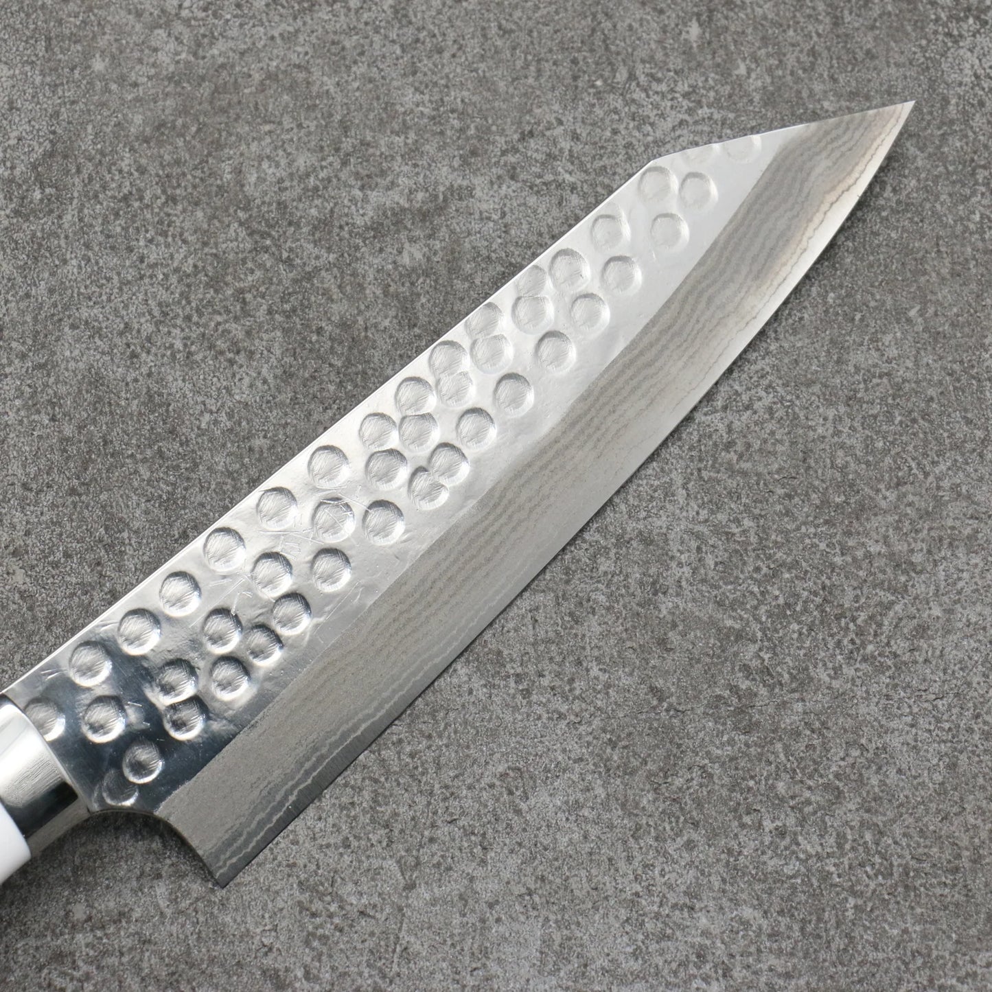 Takeshi Saji SRS13 Hammered Damascus Kiritsuke Gyuto Japanese Knife 180mm White Corian Handle