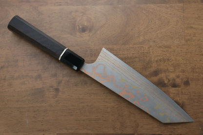 Thương hiệu Takeshi Saji Thép xanh No.2 Thép Damascus có màu  Dao đa năng Bunka dao Nhật 165mm chuôi dao làm từ gỗ Mun có đính vòng