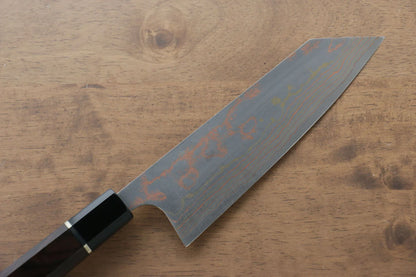 Thương hiệu Takeshi Saji Thép xanh No.2 Thép Damascus có màu  Dao đa năng Bunka dao Nhật 165mm chuôi dao làm từ gỗ Mun có đính vòng