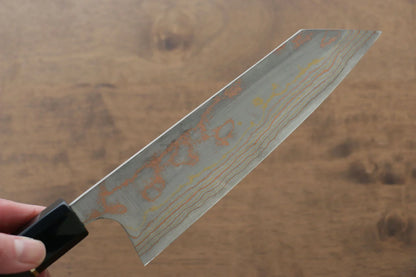 Thương hiệu Takeshi Saji Thép xanh No.2 Thép Damascus có màu  Dao đa năng Bunka dao Nhật 165mm chuôi dao làm từ gỗ Mun có đính vòng