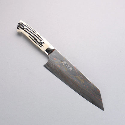 Thương hiệu Takeshi Saji Thép xanh No.2 Thép Damascus có màu Dao đa năng Bunka 180mm chuôi dao sừng nhung hươu trắng