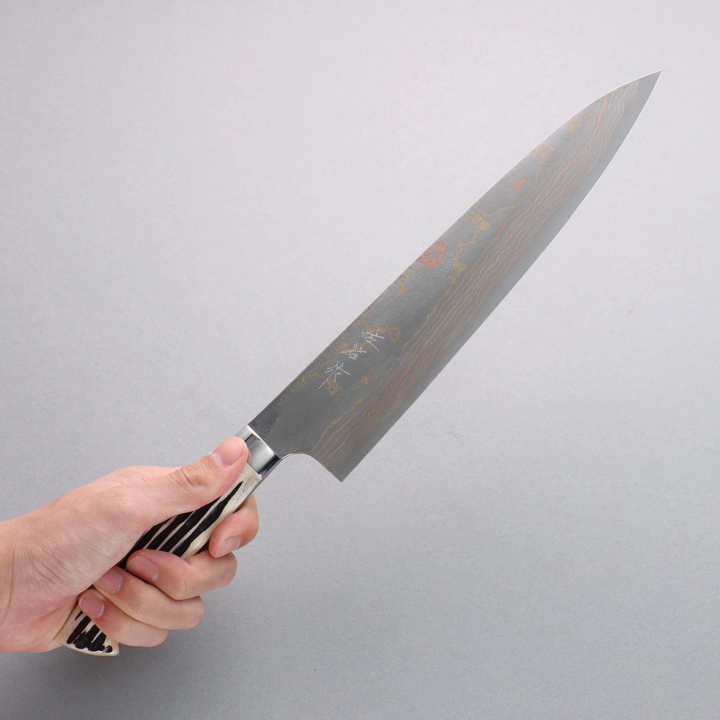 Thương hiệu Takeshi Saji Thép xanh No.2 Thép Damascus có màu Dao đa năng Gyuto 240mm chuôi dao sừng nhung hươu trắng