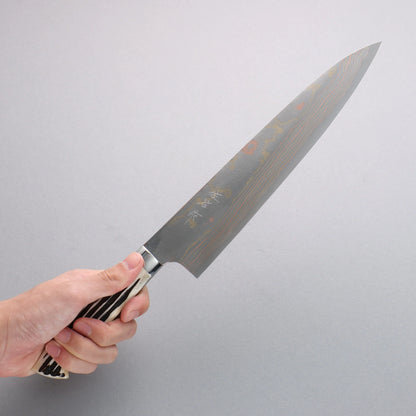 Thương hiệu Takeshi Saji Thép xanh No.2 Thép Damascus có màu Dao đa năng Gyuto 240mm chuôi dao sừng nhung hươu trắng