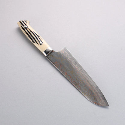 Thương hiệu Takeshi Saji Thép xanh No.2 Thép Damascus có màu Dao đa năng Santoku 180mm chuôi dao sừng nhung hươu trắng