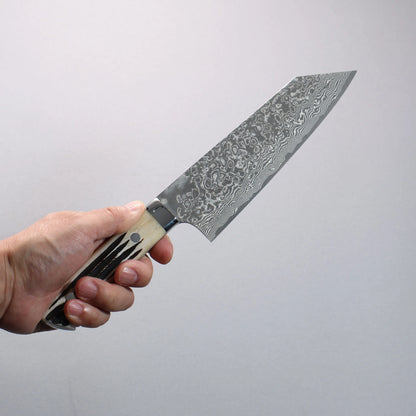 Thương hiệu Takeshi Saji SG2 Thép Damascus màu đen Dao đa năng Bunka 180mm chuôi dao sừng nhung hươu màu trắng